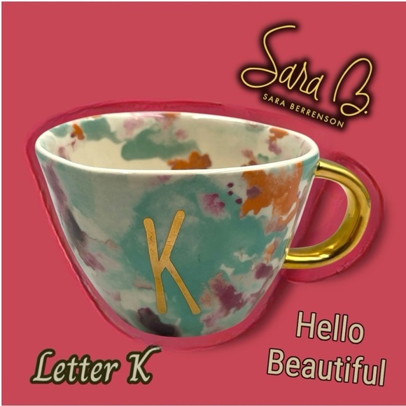 Sara Berrenson Hello Beautiful Initial K Abstract Watercolor / Gold Coffee Mug . - Picture 1 of 7